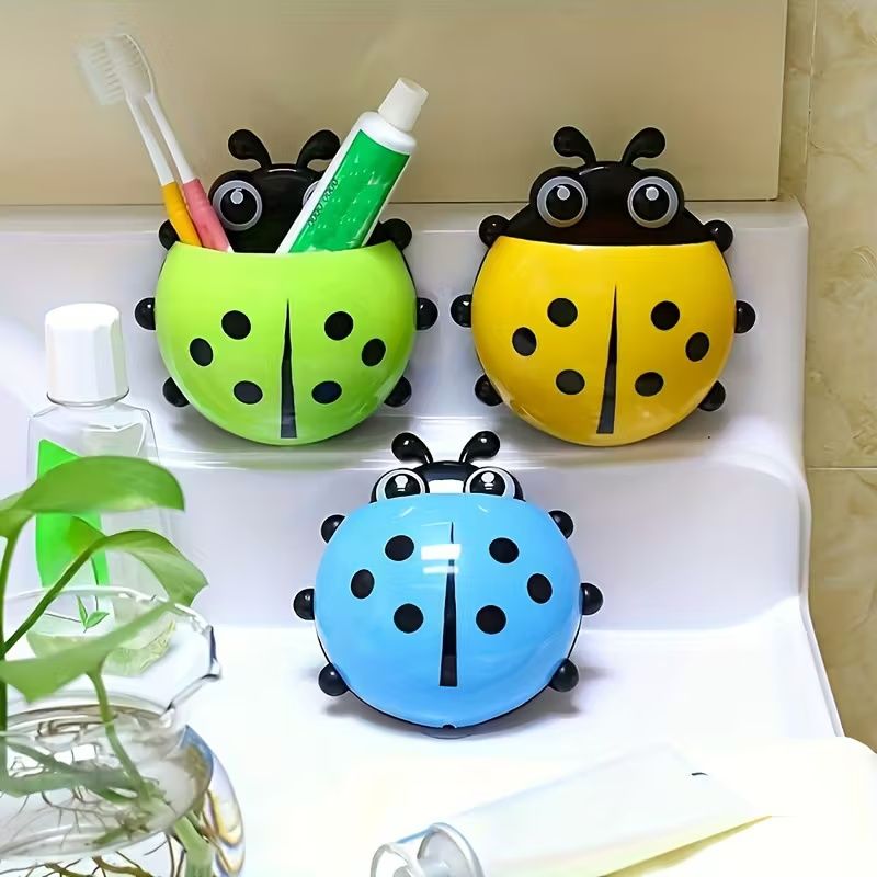 1pc Cute Ladybug Toothbrush Holder - No-Drill, Wall-Mounted Suction Cup Storage Rack for Bathroom Organization, Christmas/Halloween Gift Decoration