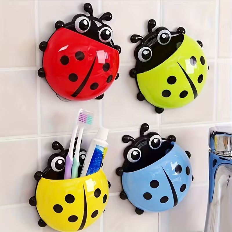 1pc Cute Ladybug Toothbrush Holder - No-Drill, Wall-Mounted Suction Cup Storage Rack for Bathroom Organization, Christmas/Halloween Gift Decoration