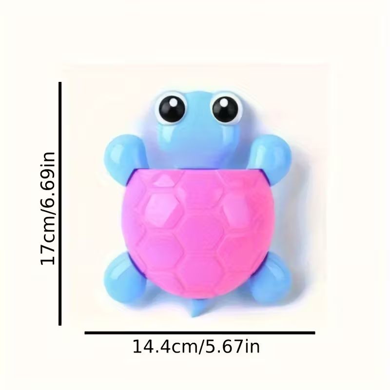 1Pcs Cute Turtle Design Toothbrush Holder - Plastic Wall Mount Bathroom Organizer with Suction Cup - Cartoon Storage Rack for Toothbrush & Toothpaste - No Electricity Needed - Home Decor Accessory