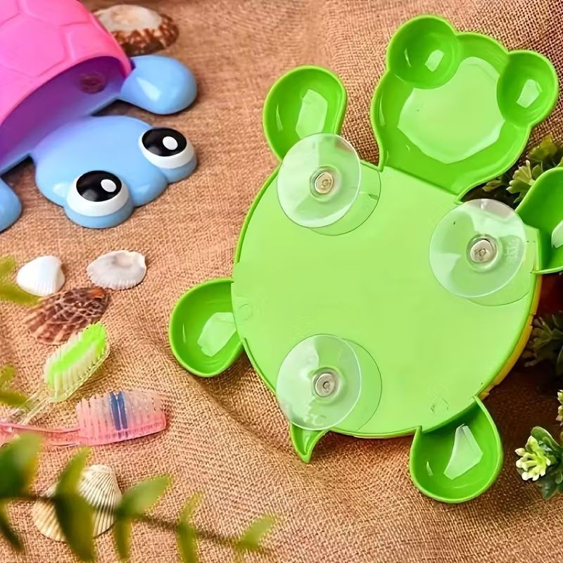 1Pcs Cute Turtle Design Toothbrush Holder - Plastic Wall Mount Bathroom Organizer with Suction Cup - Cartoon Storage Rack for Toothbrush & Toothpaste - No Electricity Needed - Home Decor Accessory
