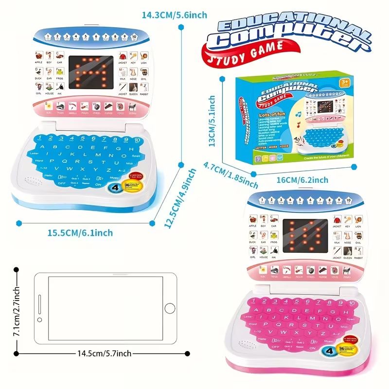 Electronic Learning Toy, Mini Learning Computer Toy, Compact and Portable, English Learning, Letters, Numbers, Music Multi-Functional, Suitable for Boys and Girls Over, Educational Toy, Christmas Gift