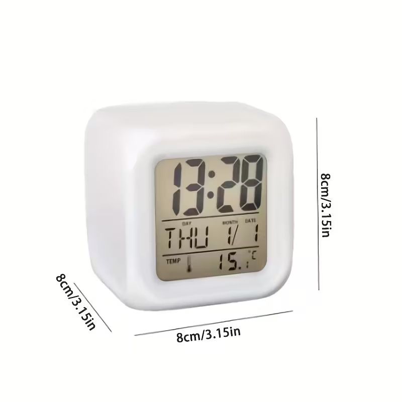 7 Colors Changing LED Digital Alarm Clock with Thermometer, RGB Night Light & Snooze Function, Modern Square Bedside Clock with LCD Display, Dimmable Light, Temperature Sensor, Multi-Color Options