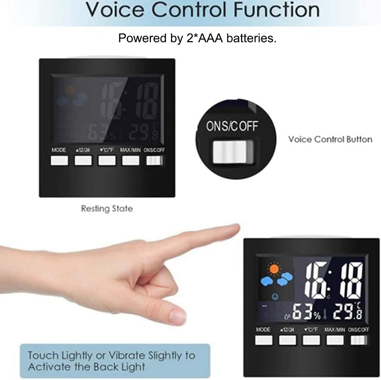 Handy Digital Alarm Clock Little Bedside Clocks Time Temperature Humidity 12/24H for Home Bedroom Office Travel Battery Operated (Battery Not Included)