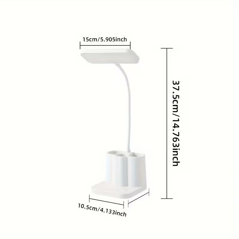 Touch adjustable rechargeable LED stand desk lamp, USB charging, with pen holder, suitable for home office, study, reading, can be used as a phone stand night light, 3 color temperature modes