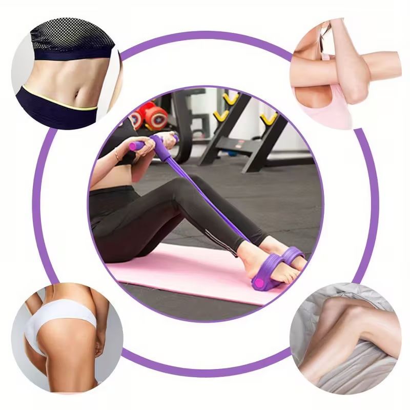 4 Tube Pedal Ankle Puller Sit Up Leg Stretch Rope Exercise Bands with Handles, Yoga Strap Bodybuilding Expander, Fitness Equipment Waist, Arm, Stretching Slimming Training Fitness Resistance Bands