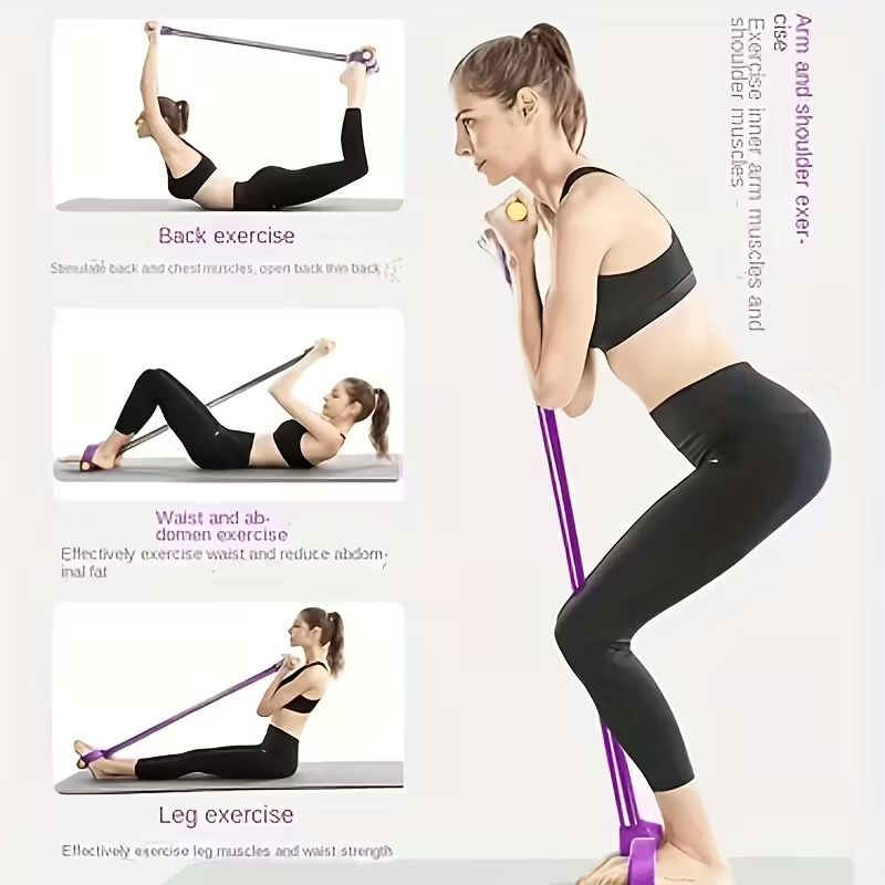 4 Tube Pedal Ankle Puller Sit Up Leg Stretch Rope Exercise Bands with Handles, Yoga Strap Bodybuilding Expander, Fitness Equipment Waist, Arm, Stretching Slimming Training Fitness Resistance Bands