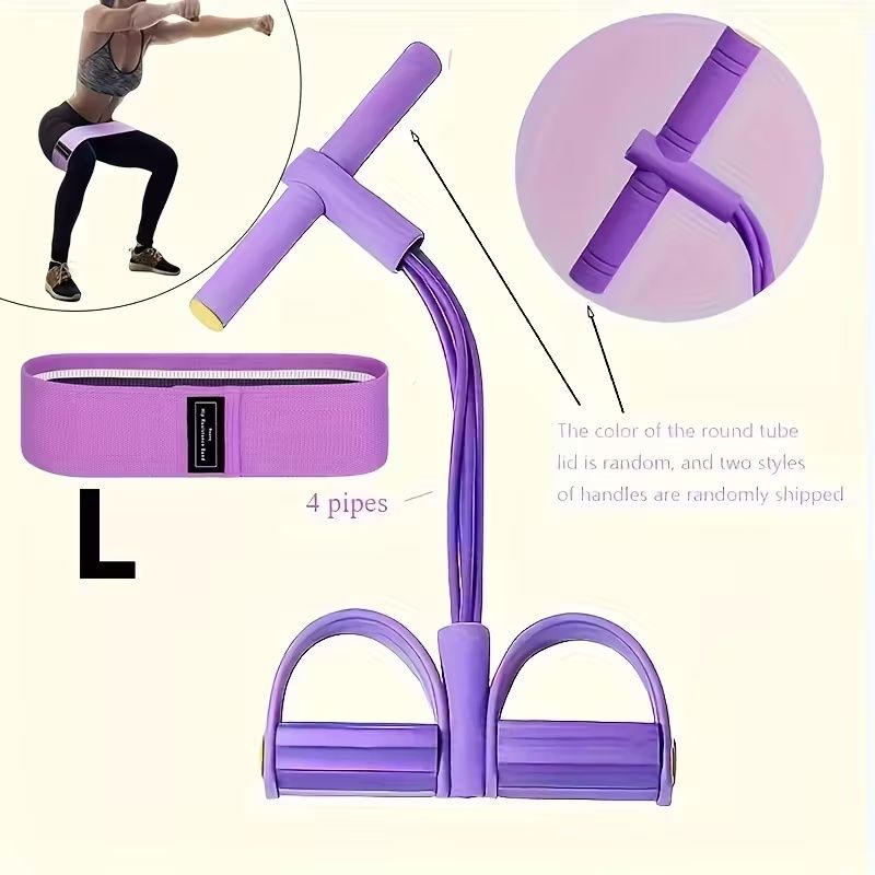 4 Tube Pedal Ankle Puller Sit Up Leg Stretch Rope Exercise Bands with Handles, Yoga Strap Bodybuilding Expander, Fitness Equipment Waist, Arm, Stretching Slimming Training Fitness Resistance Bands