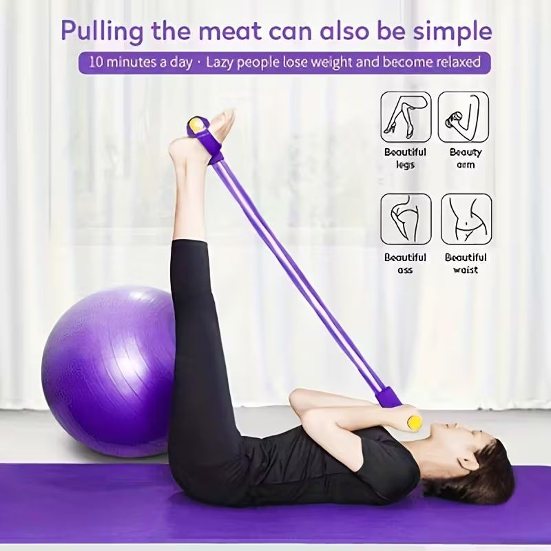 4 Tube Pedal Ankle Puller Sit Up Leg Stretch Rope Exercise Bands with Handles, Yoga Strap Bodybuilding Expander, Fitness Equipment Waist, Arm, Stretching Slimming Training Fitness Resistance Bands