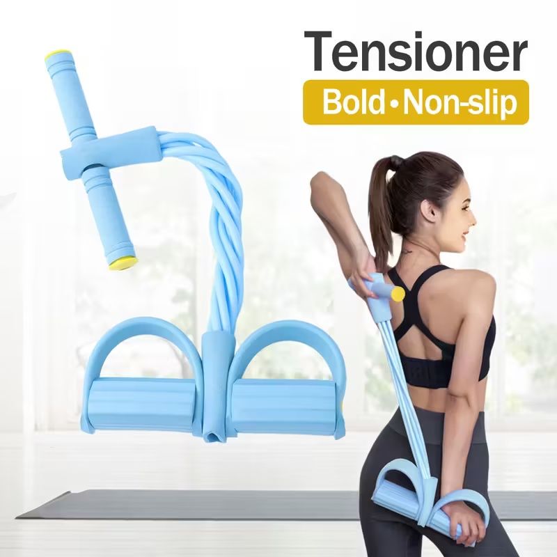 4 Tube Pedal Ankle Puller Sit Up Leg Stretch Rope Exercise Bands with Handles, Yoga Strap Bodybuilding Expander, Fitness Equipment Waist, Arm, Stretching Slimming Training Fitness Resistance Bands