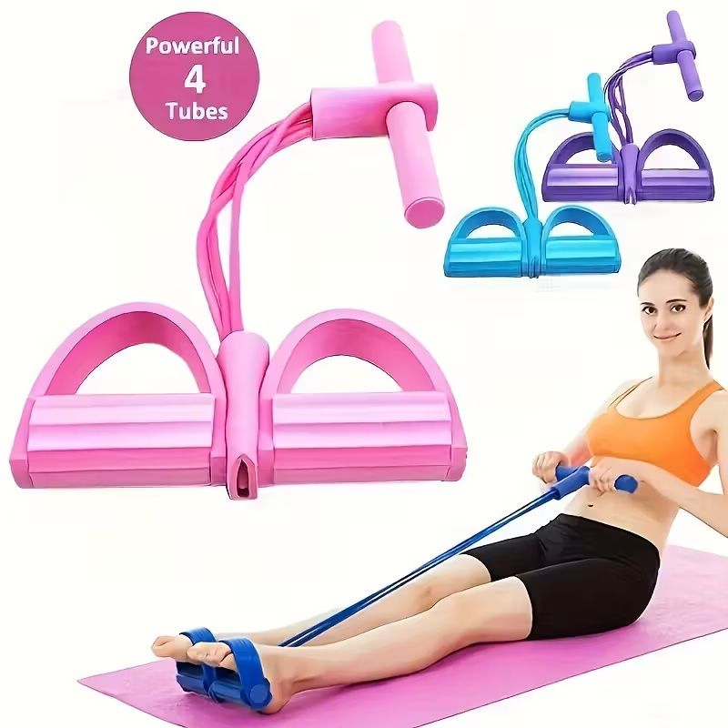 4 Tube Pedal Ankle Puller Sit Up Leg Stretch Rope Exercise Bands with Handles, Yoga Strap Bodybuilding Expander, Fitness Equipment Waist, Arm, Stretching Slimming Training Fitness Resistance Bands