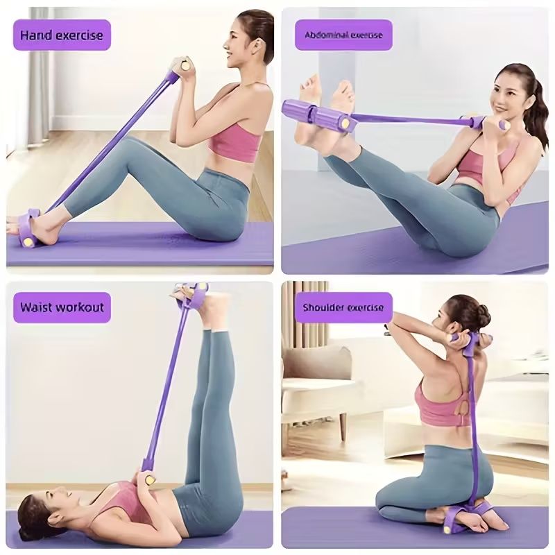 4 Tube Pedal Ankle Puller Sit Up Leg Stretch Rope Exercise Bands with Handles, Yoga Strap Bodybuilding Expander, Fitness Equipment Waist, Arm, Stretching Slimming Training Fitness Resistance Bands