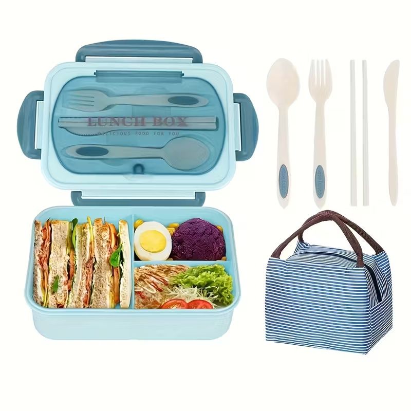 Adult Bento Boxes + Insulated Lunch Bag Set - 1200ml Leak Proof Bento Box Set, Spacious 3 Compartment Lunch Box, Perfect for Office, School, Camping And Picnics - Kitchen Storage Solutions