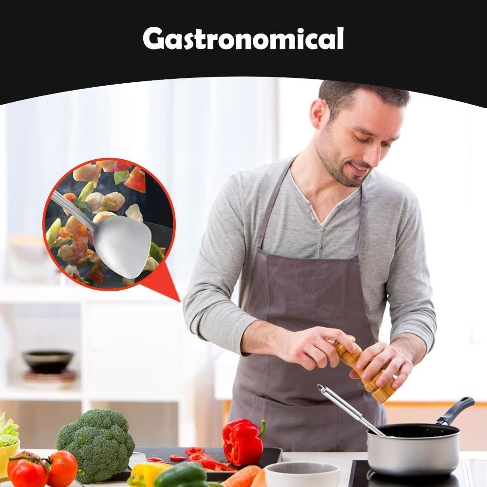 Stainless Steel Kitchen Utensils Set, 5Pcs Metal Cooking Utensils Set, Heat Resistant Kitchen Tool Set with Slotted Spoon, Slotted Spatula, Large Spoon, Soup, Spatula Set