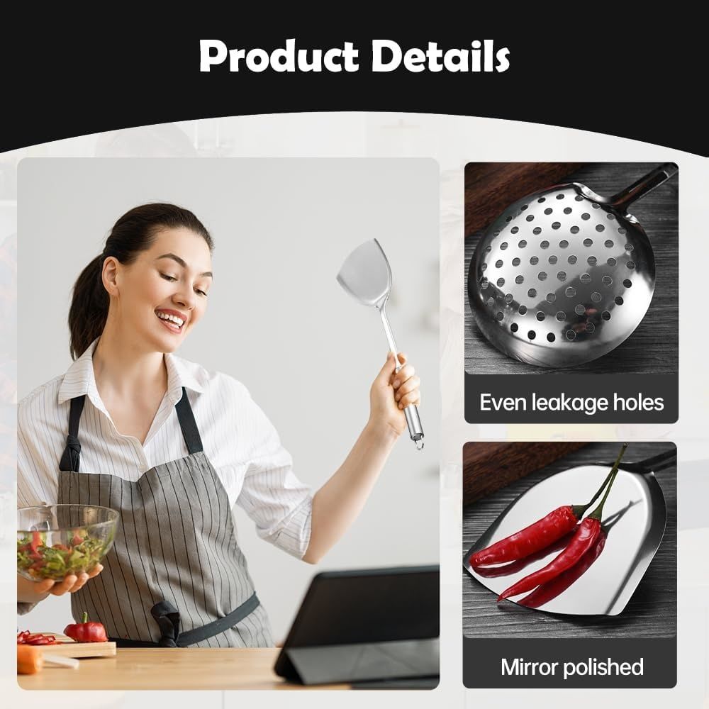 Stainless Steel Kitchen Utensils Set, 5Pcs Metal Cooking Utensils Set, Heat Resistant Kitchen Tool Set with Slotted Spoon, Slotted Spatula, Large Spoon, Soup, Spatula Set