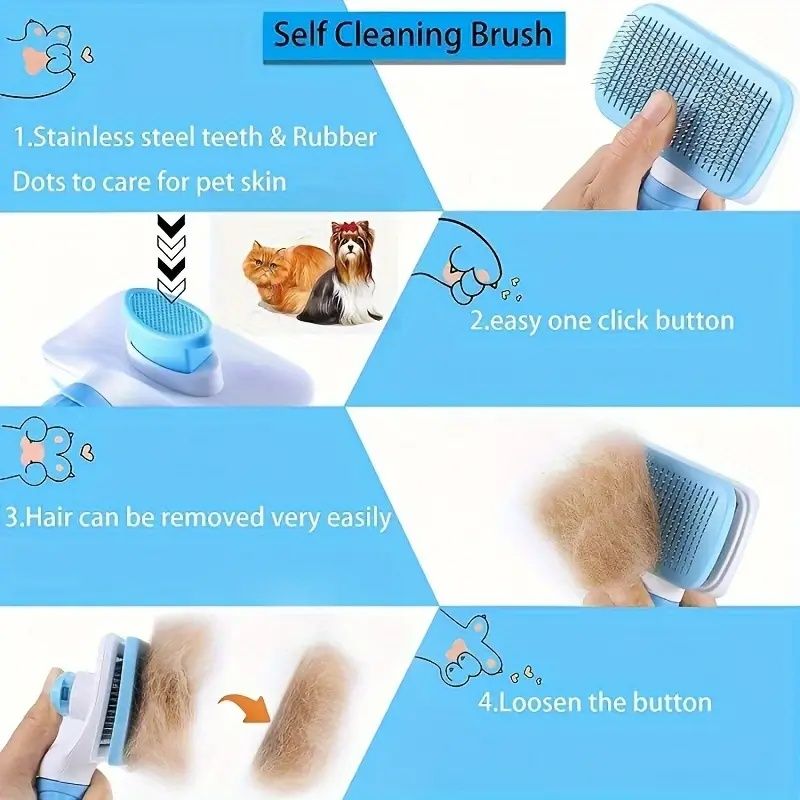1pc Pet Grooming Brush, Dog Brush, Cat Brush, Self-Cleaning Pet Grooming Brush, Used for Long Hair and Short Hair Dogs and Cats, Removes Loose Hair and Undercoat from Dogs, Cats,