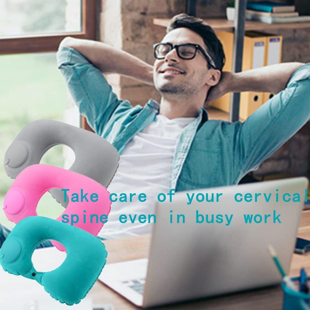 1pc Inflatable Neck Pillow - Automatic Inflation, Portable Travel Neck Support for Car, Office, Home - Lightweight & Compact Design, Durable Polyester Cover, Hand Wash Only, All-Season Use, Neck Pillo