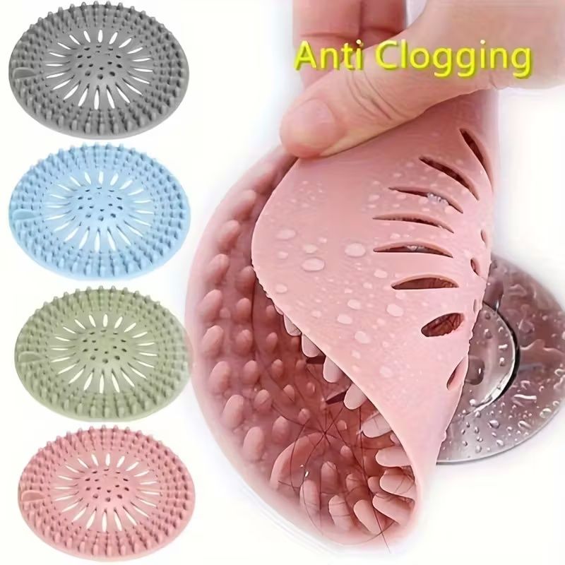 4-Pack Silicone Hair Catcher with Heart-Shaped Drain Protector - Pastel Colors (Blue, Pink, Green,Gray) | Easy-to-Clean & Install, Fit for Bathroom & Kitchen Sinks,Nonslip Design, Sink Strainer