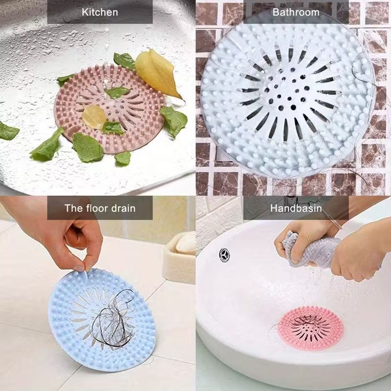 4-Pack Silicone Hair Catcher with Heart-Shaped Drain Protector - Pastel Colors (Blue, Pink, Green,Gray) | Easy-to-Clean & Install, Fit for Bathroom & Kitchen Sinks,Nonslip Design, Sink Strainer