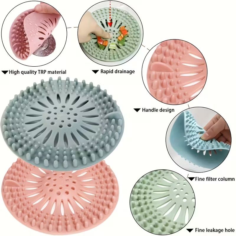 4-Pack Silicone Hair Catcher with Heart-Shaped Drain Protector - Pastel Colors (Blue, Pink, Green,Gray) | Easy-to-Clean & Install, Fit for Bathroom & Kitchen Sinks,Nonslip Design, Sink Strainer