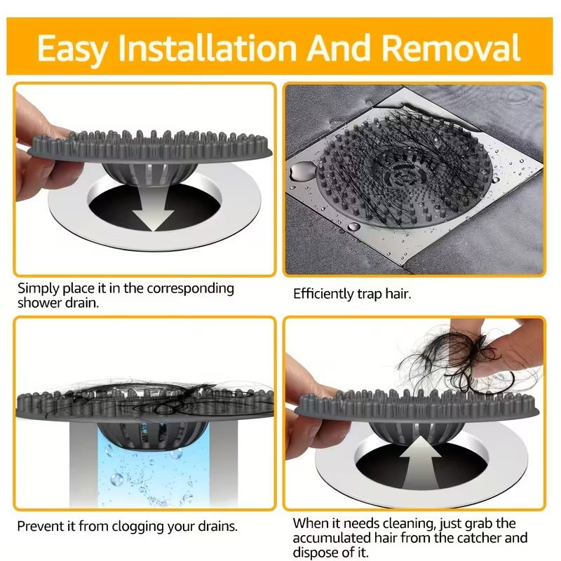 4-Pack Silicone Hair Catcher with Heart-Shaped Drain Protector - Pastel Colors (Blue, Pink, Green,Gray) | Easy-to-Clean & Install, Fit for Bathroom & Kitchen Sinks,Nonslip Design, Sink Strainer