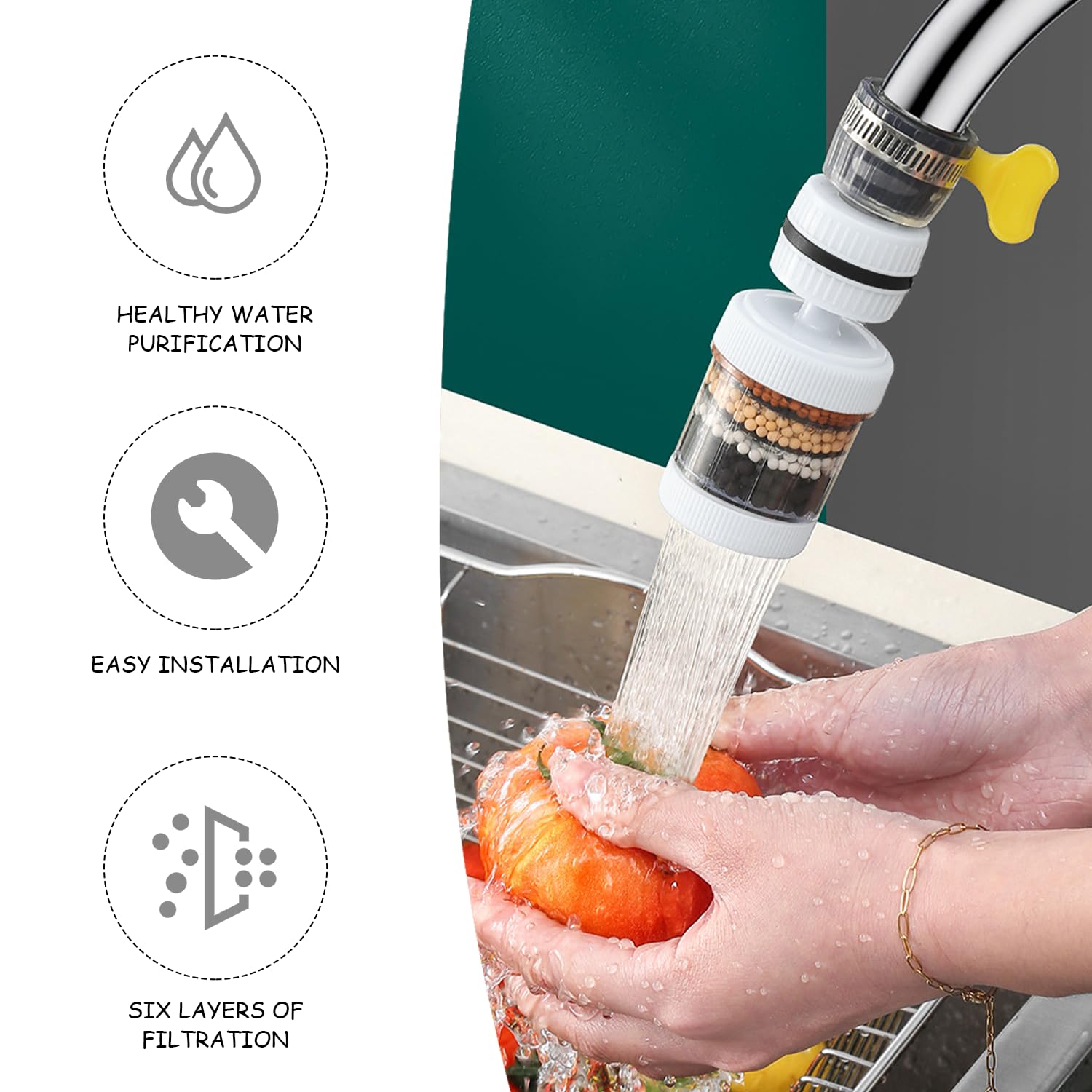 【Clearance Sale】Water Filter for Sink, Visible Filtering Effect 6-fold Filtration, 360° Rotating Faucet Water Filter,Kitchen Bathroom Universal Detachable for Cleaning and Reuse