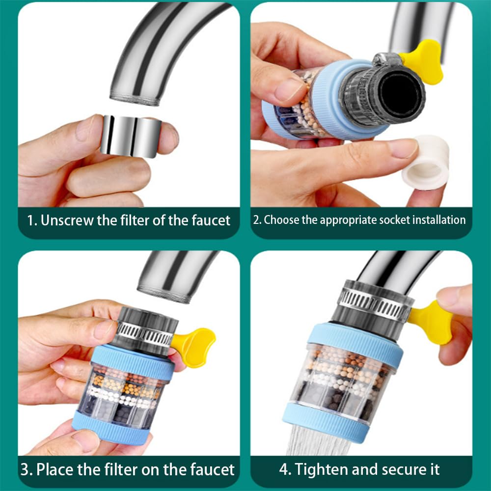 【Clearance Sale】Water Filter for Sink, Visible Filtering Effect 6-fold Filtration, 360° Rotating Faucet Water Filter,Kitchen Bathroom Universal Detachable for Cleaning and Reuse