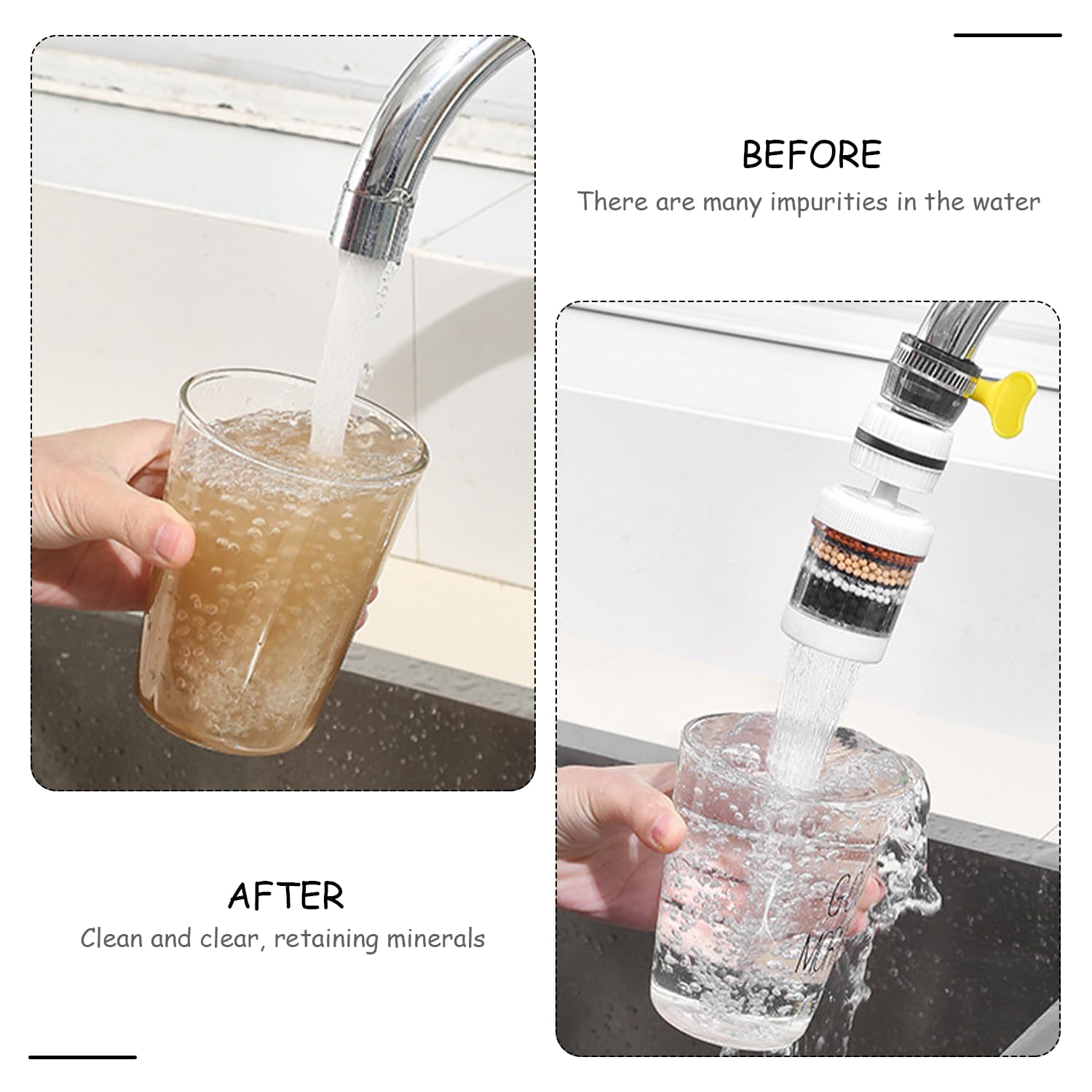 【Clearance Sale】Water Filter for Sink, Visible Filtering Effect 6-fold Filtration, 360° Rotating Faucet Water Filter,Kitchen Bathroom Universal Detachable for Cleaning and Reuse
