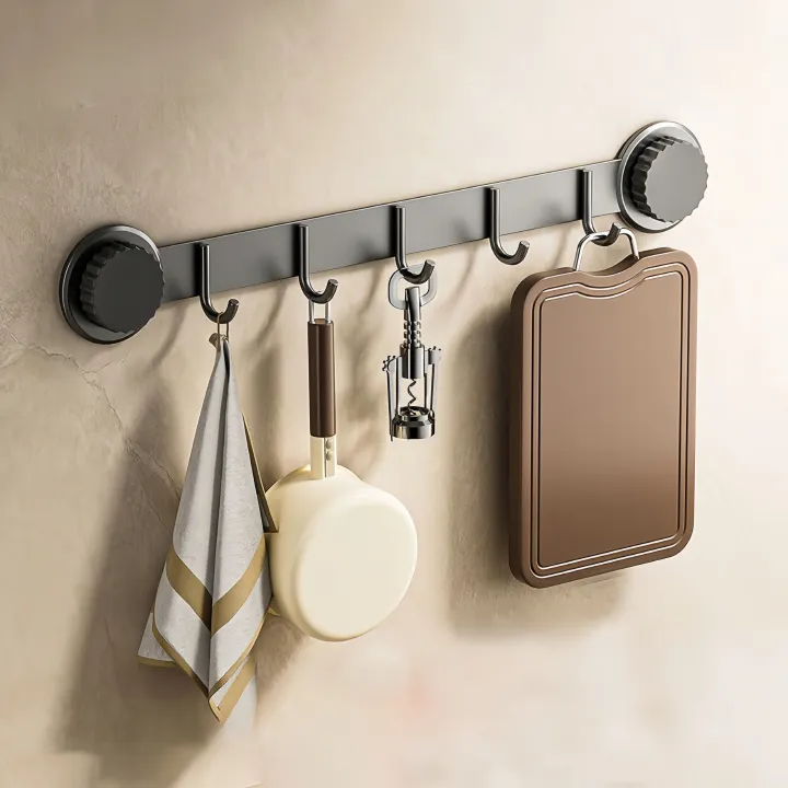 Suction Cup Coat Rack,Coat Hanger Wall Mount with Hooks, Stainless Steel Entryway Hanging Rack for Clothes Hats Towel Keys Bags