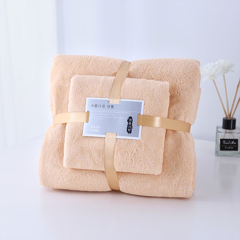 【Clearance Sale】Women's Large Bath Towels (140x70cm) Spa Body Wrap with Hand Towel (75x35cm) Set Lightweight Quick Dry Bathroom Hotel Towel Camping Towels Coral Velvet