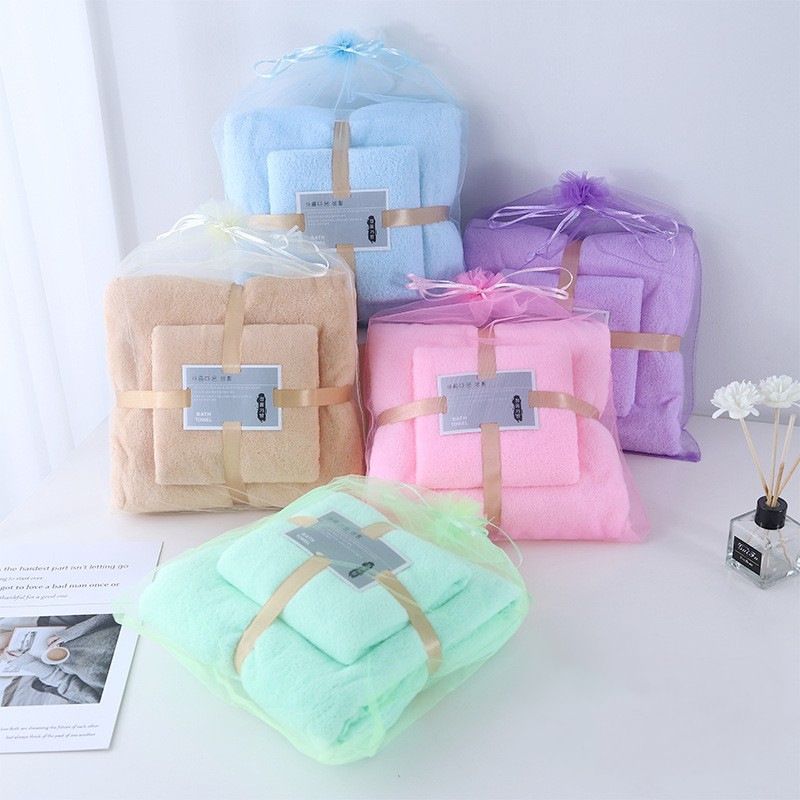 【Clearance Sale】Women's Large Bath Towels (140x70cm) Spa Body Wrap with Hand Towel (75x35cm) Set Lightweight Quick Dry Bathroom Hotel Towel Camping Towels Coral Velvet