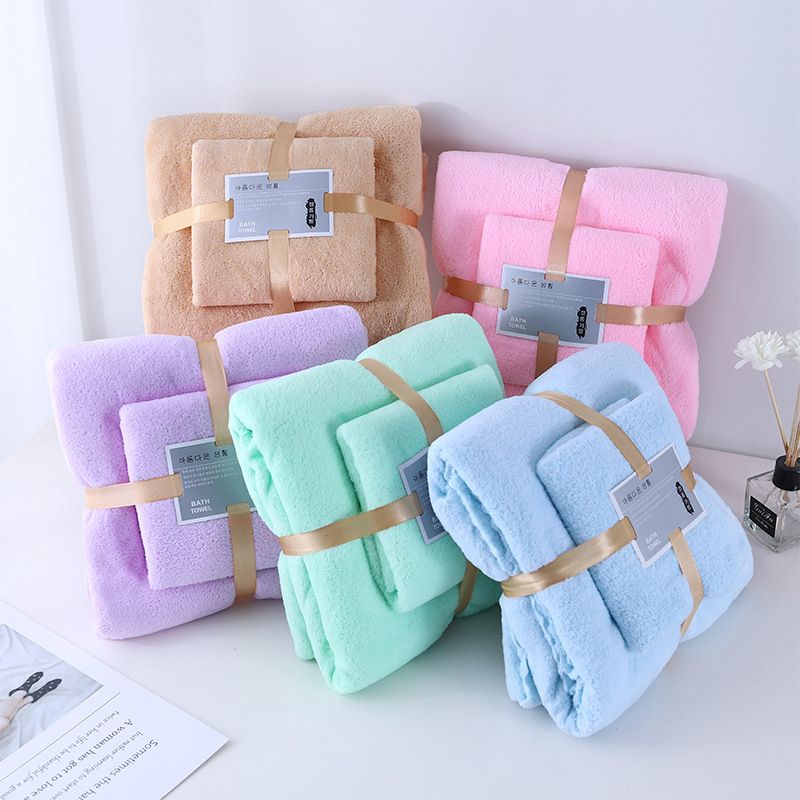 【Clearance Sale】Women's Large Bath Towels (140x70cm) Spa Body Wrap with Hand Towel (75x35cm) Set Lightweight Quick Dry Bathroom Hotel Towel Camping Towels Coral Velvet