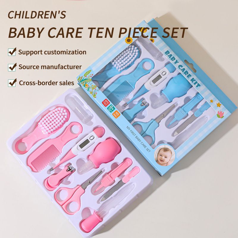 10 - piece Baby Care Set including Baby Nail Clippers, Thermometer, Toothbrush, Grooming Tools, Comb and Brush