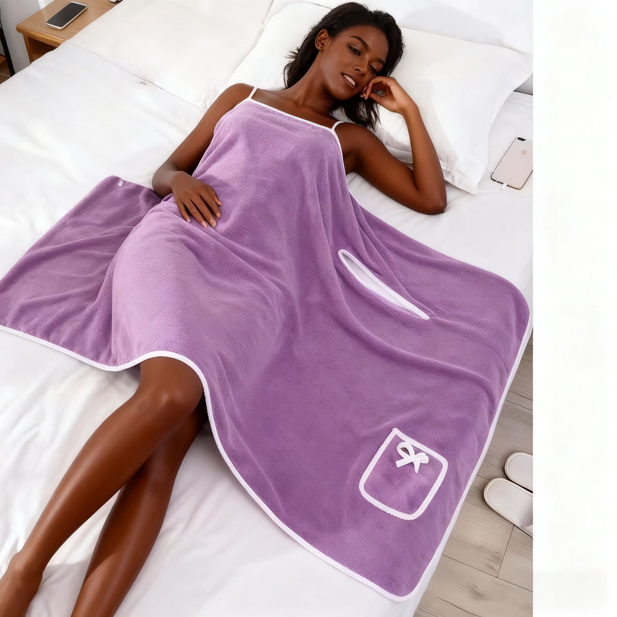 [Quick Drying] Wearable Bath Towel | Bowknot Coral Velvet Thickened | Water Absorption Quick Drying | Bath Supplies | For Adults