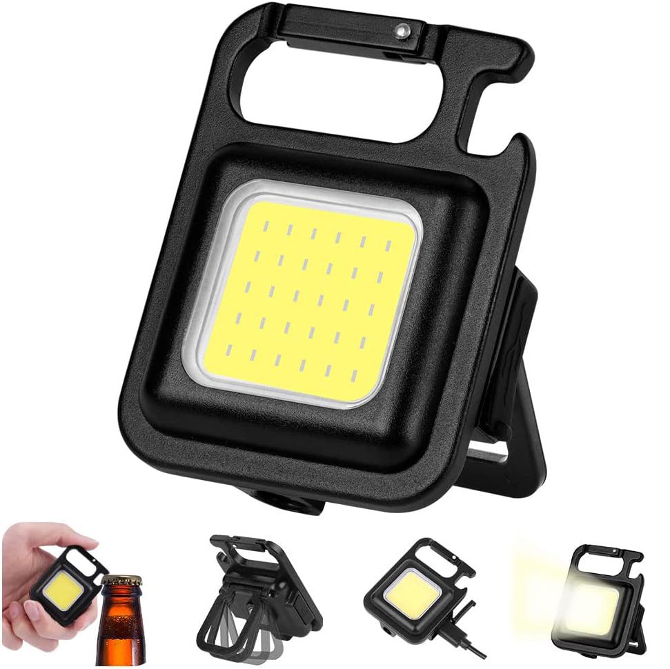 LED Camping Lantern, Rechargeable Small COB Keychain Mini Torch, Portable Mini Pocket Light, Multi-Functional Work Inspection Light for Cycling Repairing Outdoor