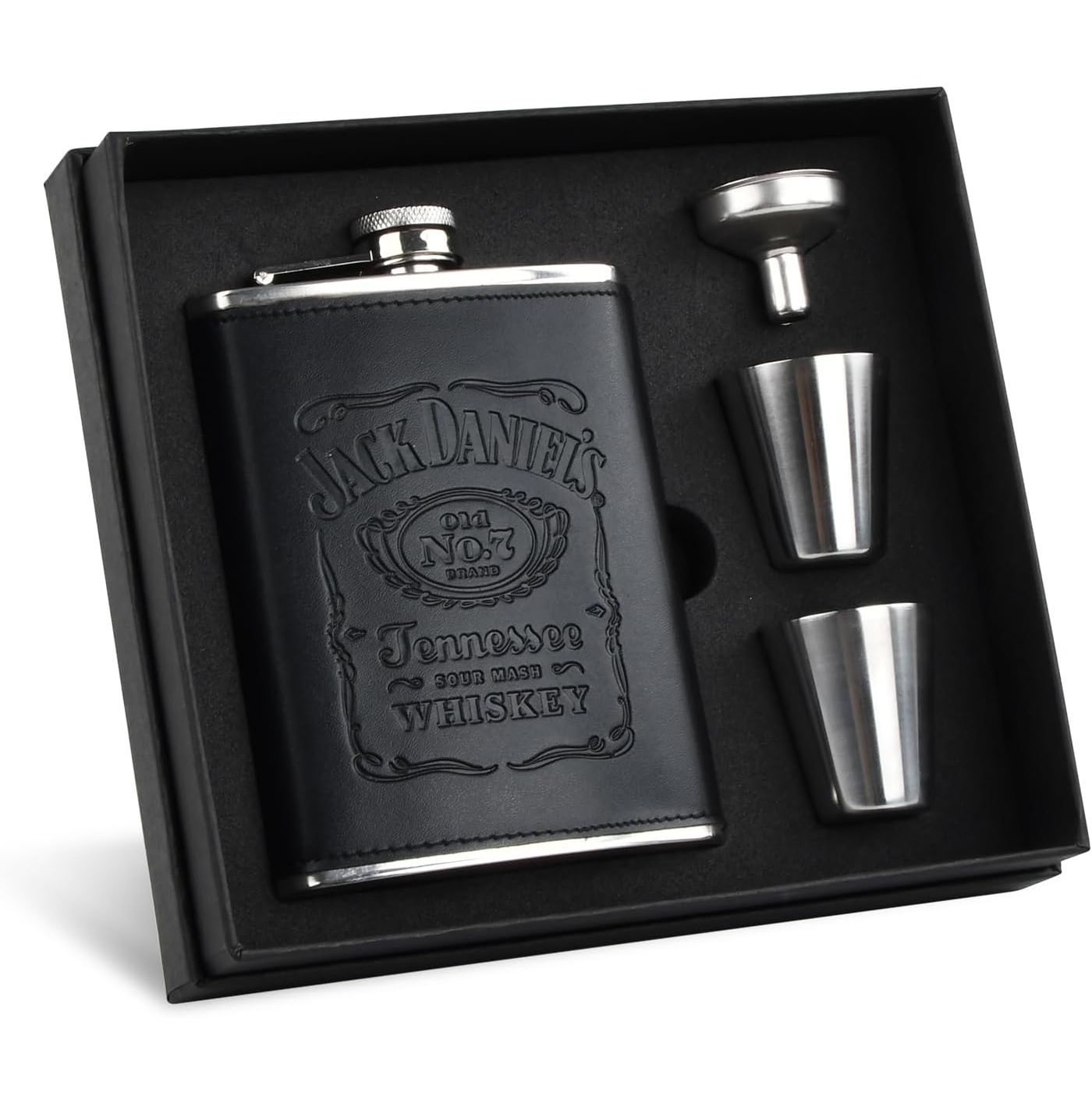 Hip Flask Gift Set of 4, 7 Oz Drinking Flasks for Liquor for Men Women, Stainless Steel Alcohol Whiskey Flask with Funnel & 2 Cups, Metal Pocket Flask Gift Box for Wedding Groomsmen