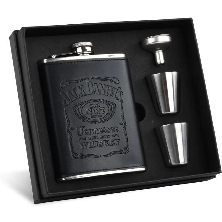 Hip Flask Gift Set of 4, 7 Oz Drinking Flasks for Liquor for Men Women, Stainless Steel Alcohol Whiskey Flask with Funnel & 2 Cups, Metal Pocket Flask Gift Box for Wedding Groomsmen