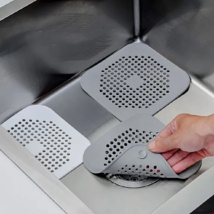 Square Drain Cover for Shower 5.7-inch TPR Drain Hair Catcher Flat Silicone Plug for Bathroom and Kitchen Filter Shower Drain Protection Flat Strainer Stopper with Suction Cups 1 Pack