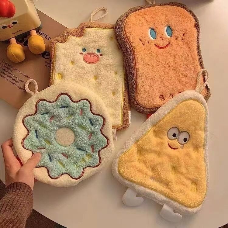 【Clearance Sale】Cute Baking Hand Towels, Bathroom Towels with Hanging Loop, Children Hand Towel Dessert, Microfiber Coral Fleece Absorbent Hand Towel for Kitchen Bedroom