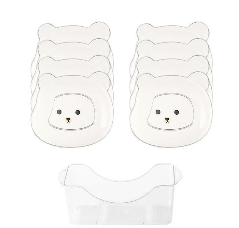Food Grade 8Pcs Plate with Stand Cartoon Bear Shape Reusable Plastic Plate Multi-function Creative Spit Bone Dish Household Dish Elliptical Plate Set Dining Table Garbage Platel