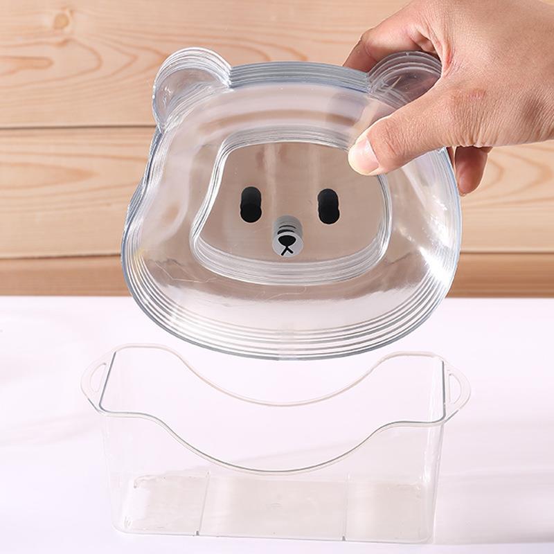 Food Grade 8Pcs Plate with Stand Cartoon Bear Shape Reusable Plastic Plate Multi-function Creative Spit Bone Dish Household Dish Elliptical Plate Set Dining Table Garbage Platel