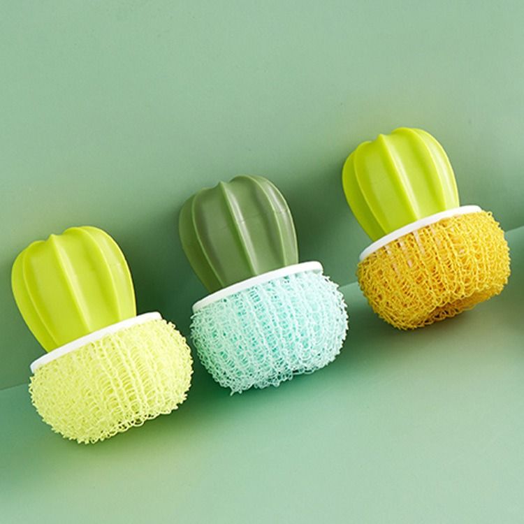 【Clearance Sale】Dish Scrub Brush, Ergonomic Grip Brush Dish Scrubber with Flowerpot Shape Draining Holder, Kitchen Cleaning Scrub Brushes for Scrubbing and Washing Dishes