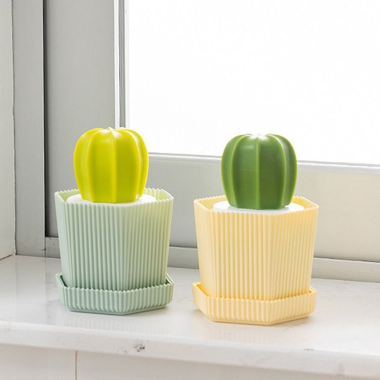 【Clearance Sale】Dish Scrub Brush, Ergonomic Grip Brush Dish Scrubber with Flowerpot Shape Draining Holder, Kitchen Cleaning Scrub Brushes for Scrubbing and Washing Dishes