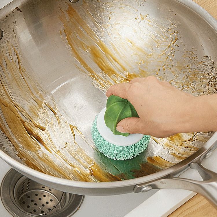 【Clearance Sale】Dish Scrub Brush, Ergonomic Grip Brush Dish Scrubber with Flowerpot Shape Draining Holder, Kitchen Cleaning Scrub Brushes for Scrubbing and Washing Dishes