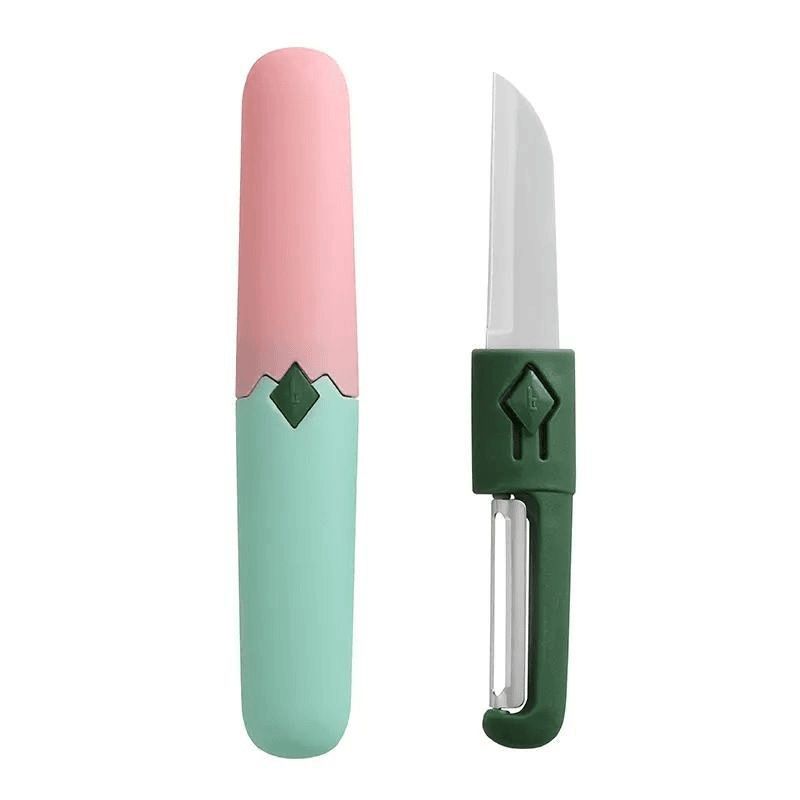【Clearance Sale】2 in 1 Paring Peeler Knife Multifunctional Stainless Steel Peeler,Creative Fruit and Vegetable Dual-Use Peeler Knife, Outdoor Portable Safety Cover Peeling Fruit Peeler