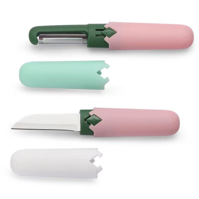 【Clearance Sale】2 in 1 Paring Peeler Knife Multifunctional Stainless Steel Peeler,Creative Fruit and Vegetable Dual-Use Peeler Knife, Outdoor Portable Safety Cover Peeling Fruit Peeler