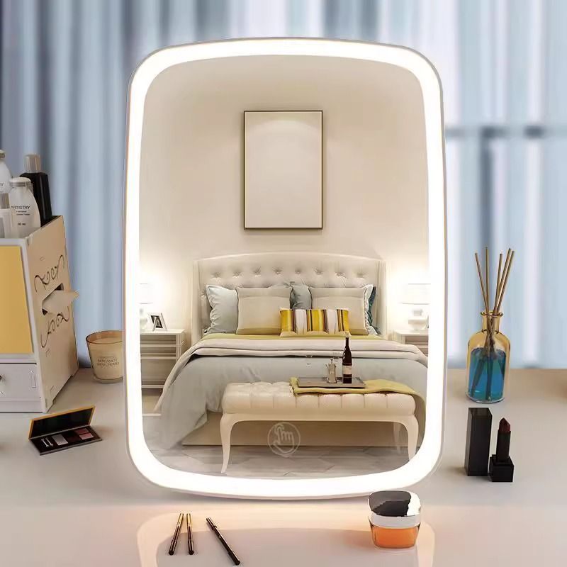LED Makeup Mirror with Touch Sensor, Pocket Mirror, Travel Vanity Mirror in 3 Lighting Modes - White, Daylight and Warm Light, Adjustable Brightness, Portable Folding Desktop Cosmetic Mirror with USB