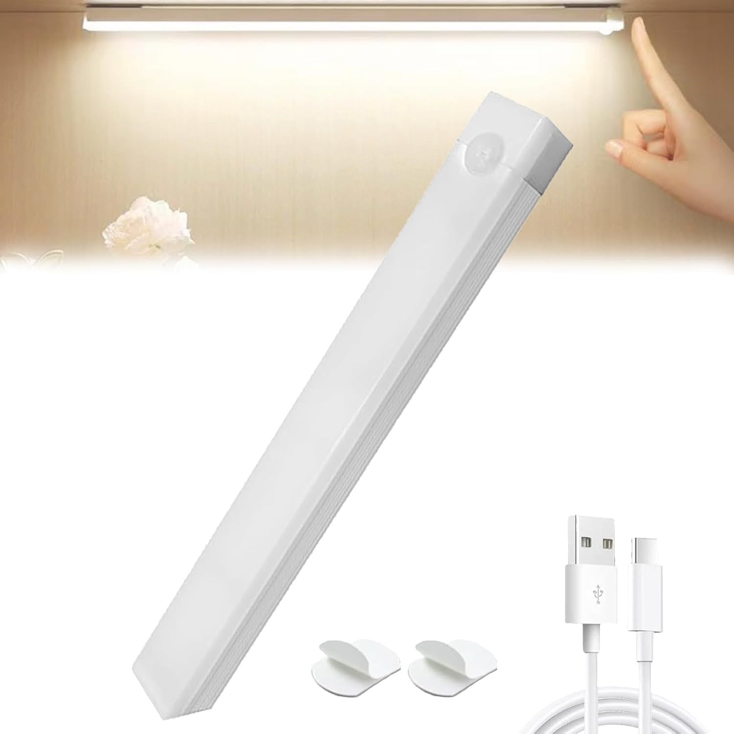 LED Motion Sensor Bars Lights - 30cm Wireless Under Cabinet Lighting, LED Closet Lights, Build in Rechargeable Battery, Stick-on Magnetic Motion Sensor Light Indoor for Kitchen, Stairway