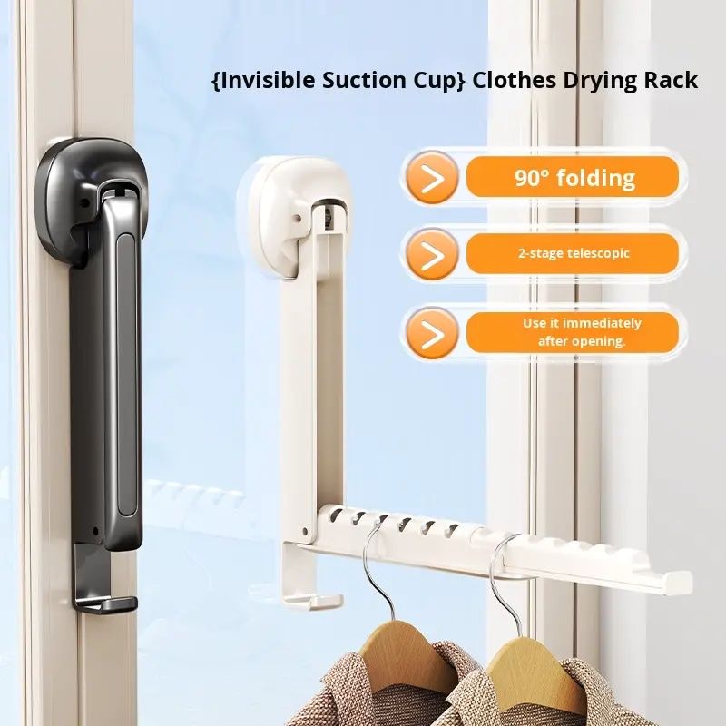 【Clearance Sale】Foldaway Clothes Wall Mounted Drying Rack with Suction Cup,Space-Saving,Foldable, Retractable, Portable for Laundry