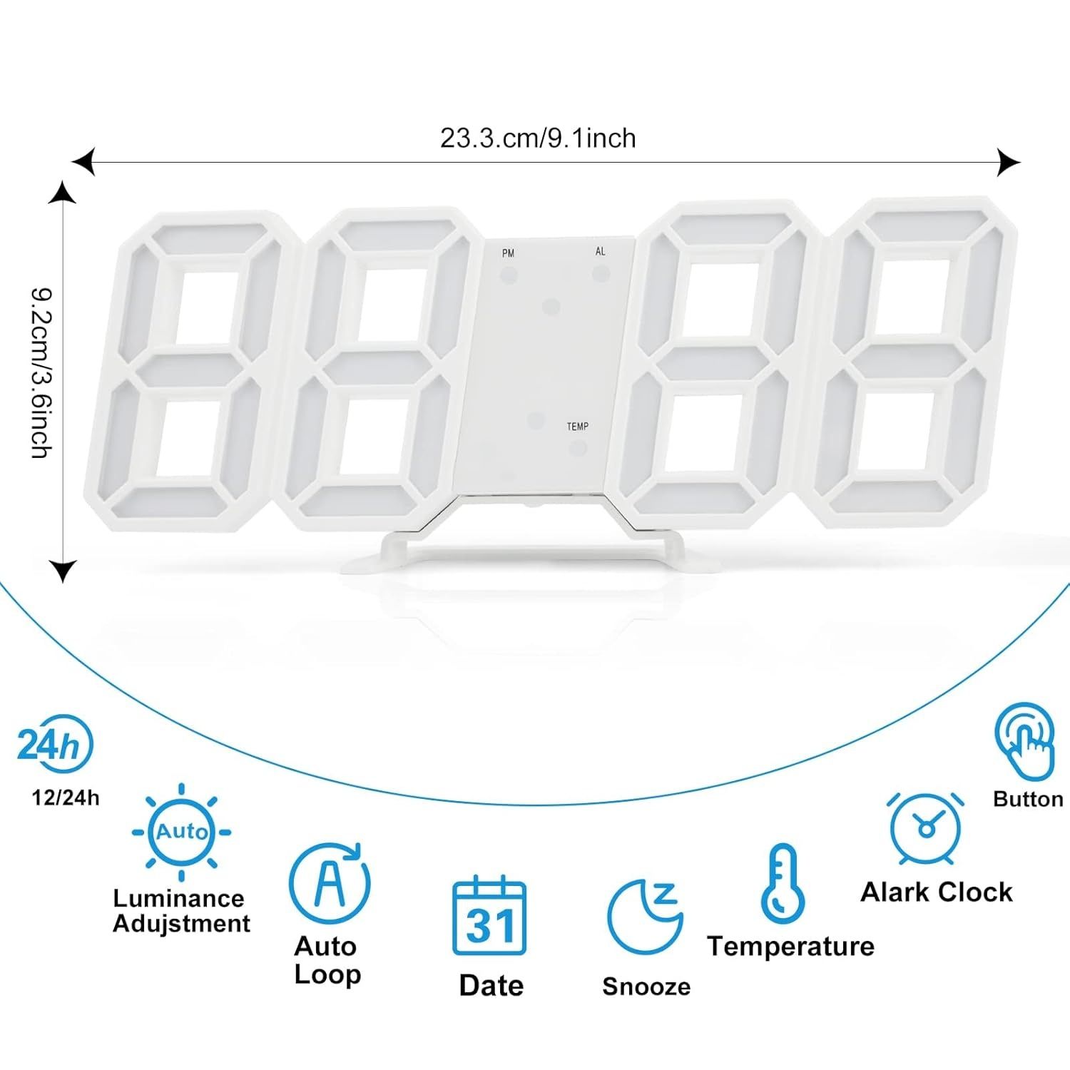 【Final Clearance】3D Digital Alarm Clock for Bedrooms, LED Desk USB Electrify Digital Wall Alarm Clock for Office Home Living Room