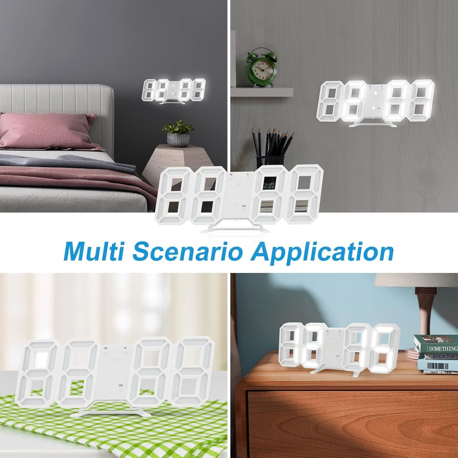 【Final Clearance】3D Digital Alarm Clock for Bedrooms, LED Desk USB Electrify Digital Wall Alarm Clock for Office Home Living Room